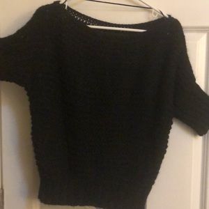 Black cable knit short sleeve sweater